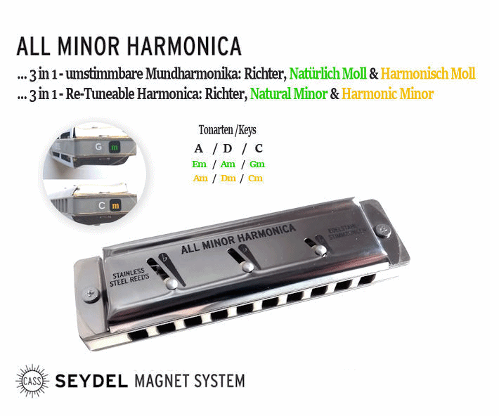 Seydel Mini Harmonica accordé 4 trous 8 tons C A 
